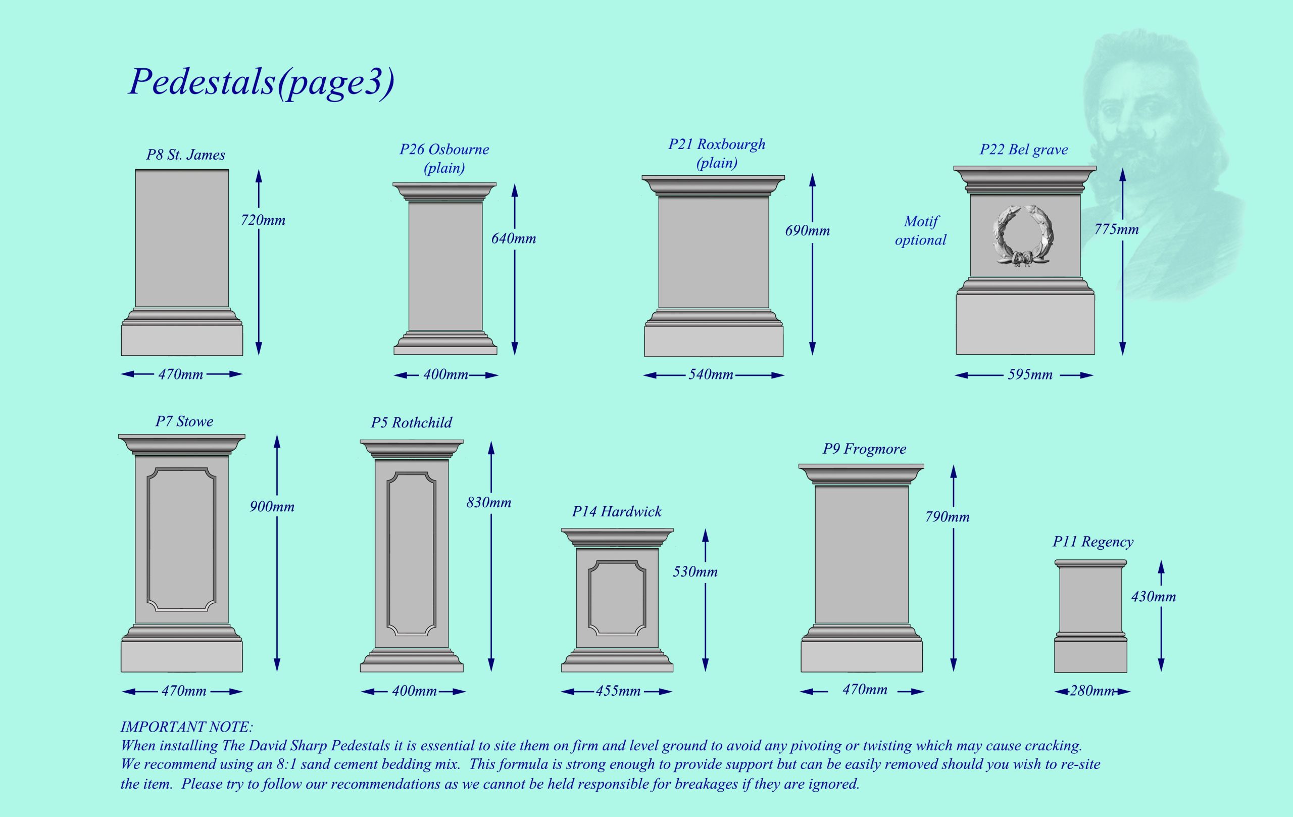 garden stone pedestal rothschild, belgrave, osbourne,st james, roxburough, hardwick